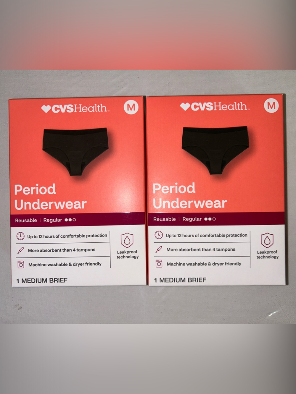 NIB 2x CVS Health Women's Black Reusable Period Underwear - Size Medium Brief
